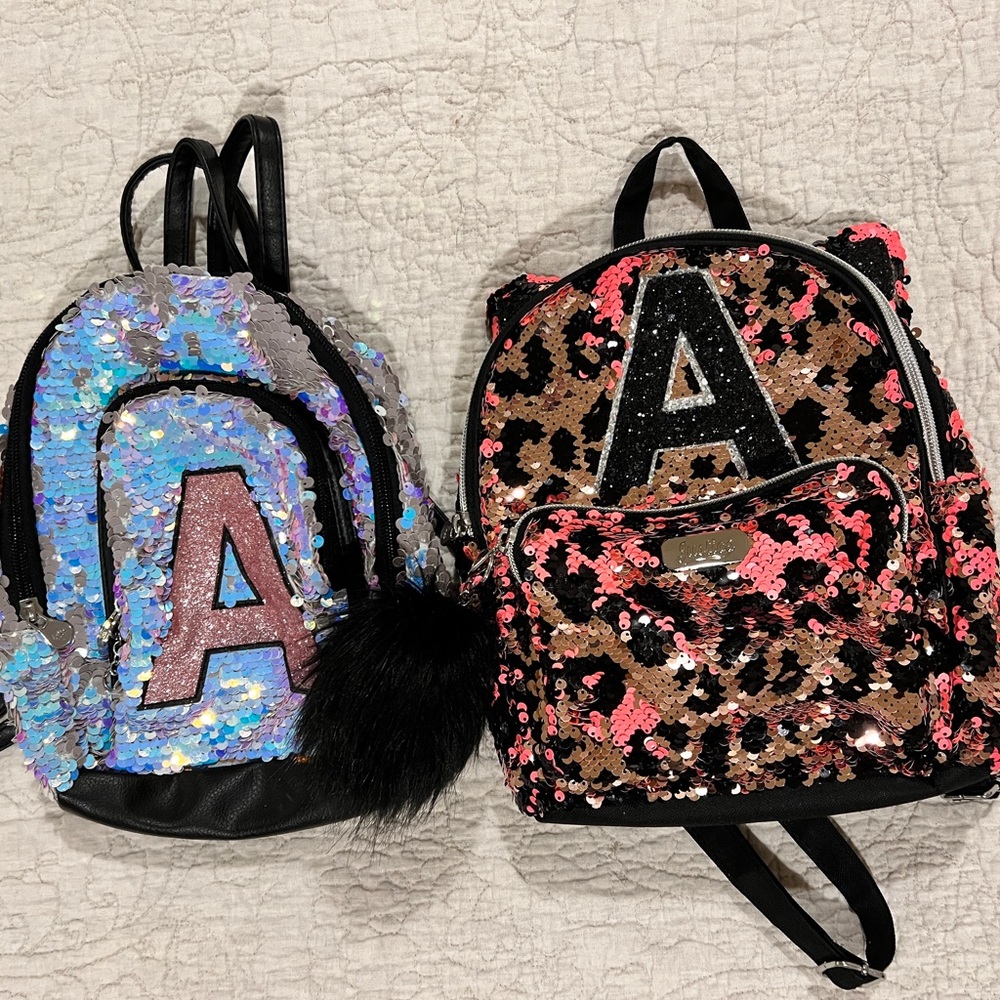 Justice sequin “A” Small Backpacks - set of 2